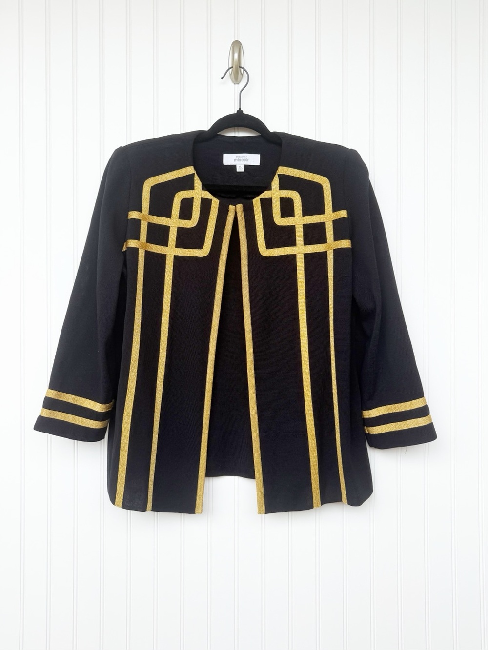 Exclusively Misook XL Black Military Sweater with Gold Trim